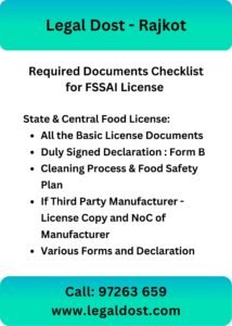 Required Documents Checklist for FSSAI License